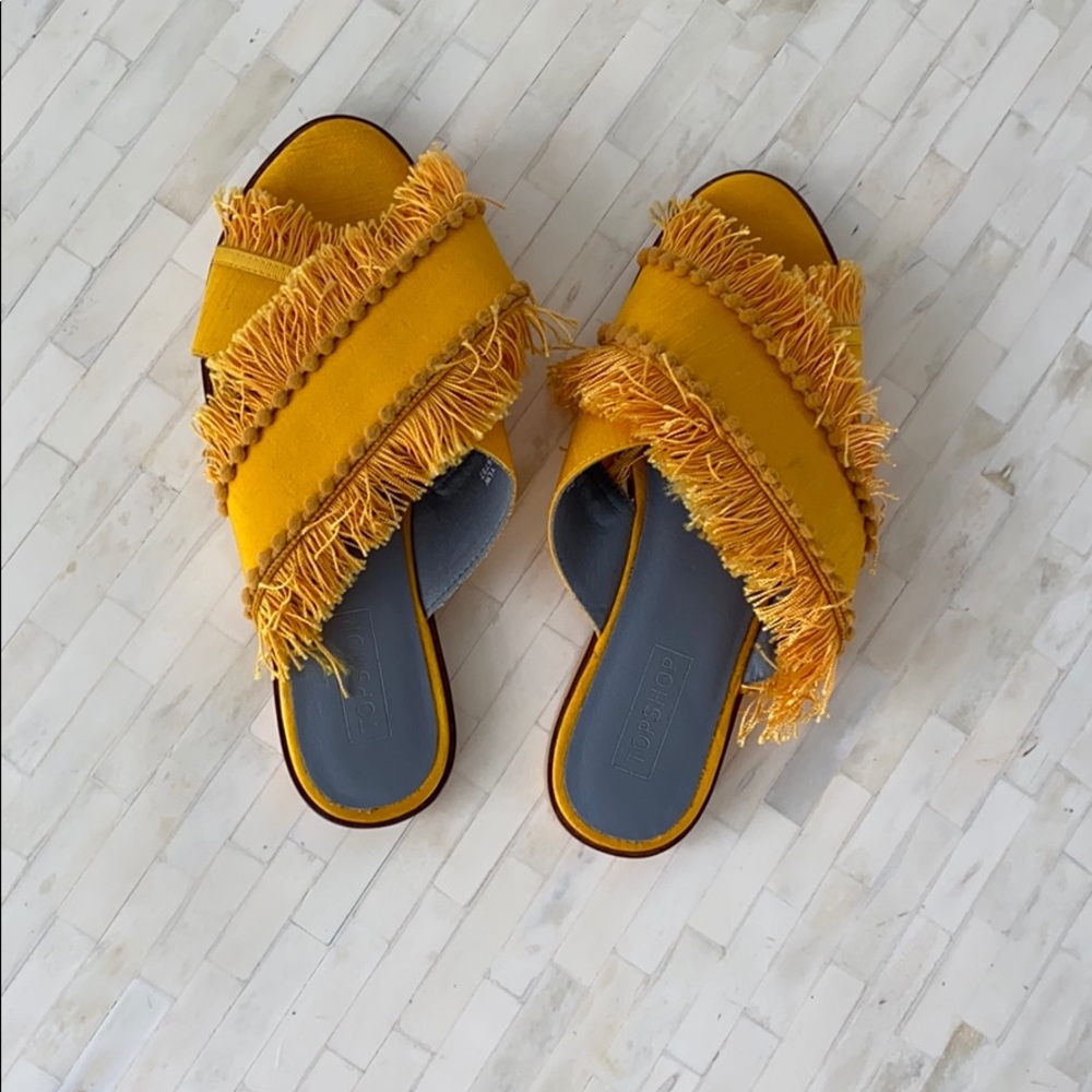 Topshop yellow fringe slides